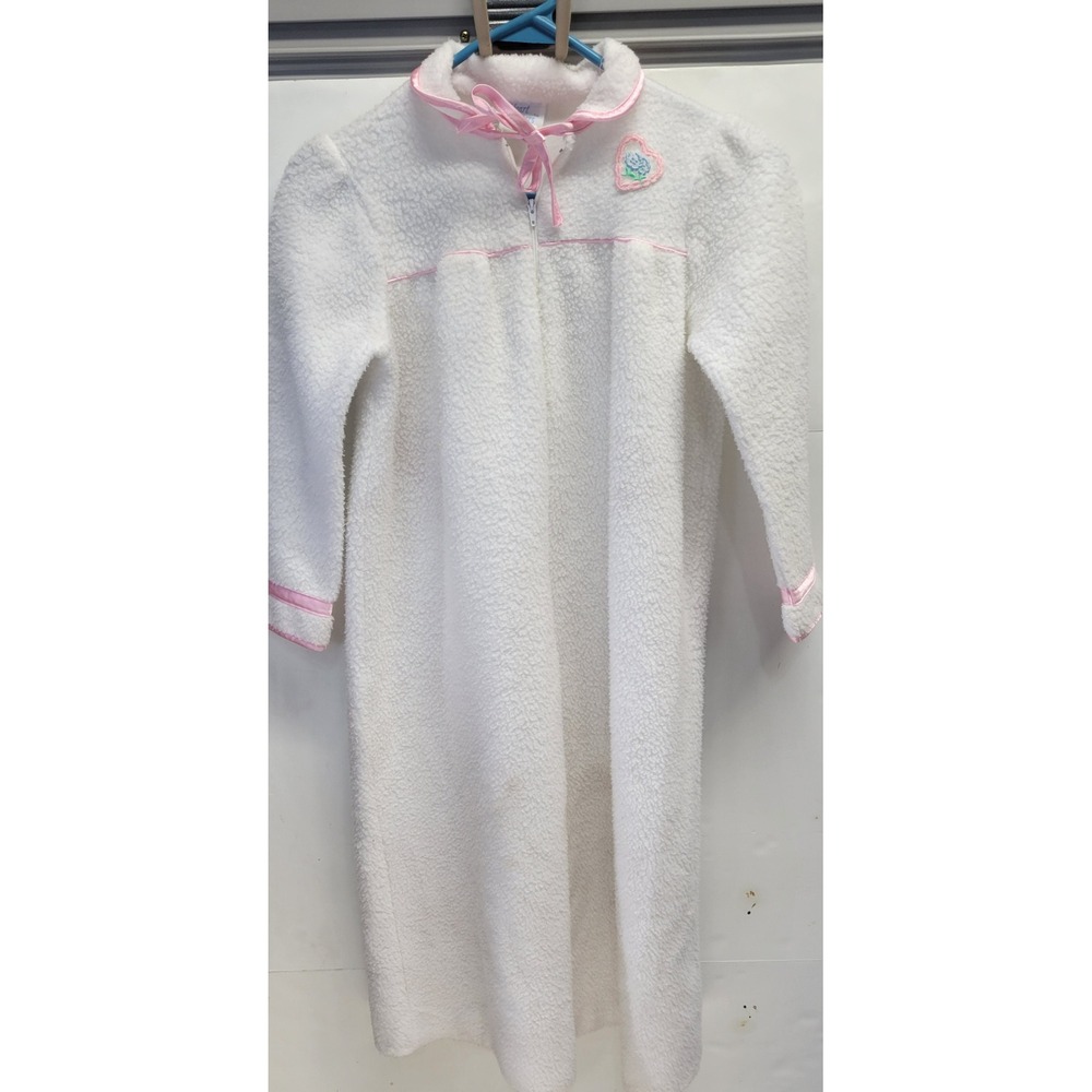 Vtg Heart Warmers Kids Fleece‎ Robe Heart Applique Zipper Sleepwear Size 7